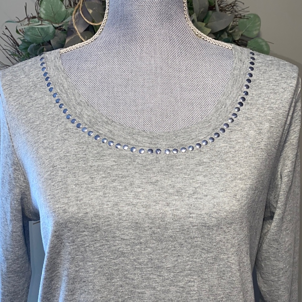 3/4 sleeve scoop neck relaxed t-shirt for women light grey/gray XL - Picture 2 of 10